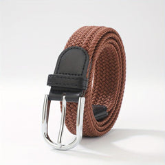 Men's Elastic Braided Belt Pin Buckle Stretch Belt Canvas Waistband
