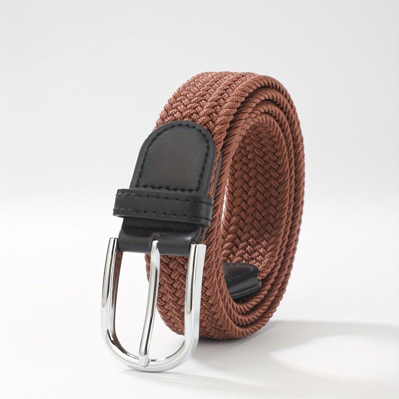 Men's Elastic Braided Belt Pin Buckle Stretch Belt Canvas Waistband