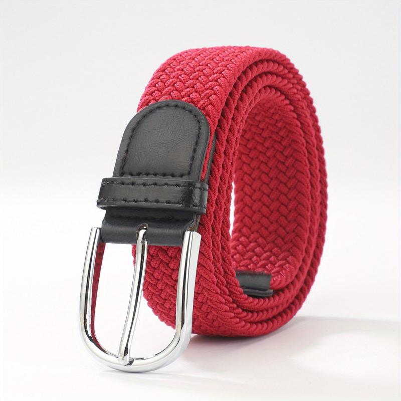 Men's Elastic Braided Belt Pin Buckle Stretch Belt Canvas Waistband