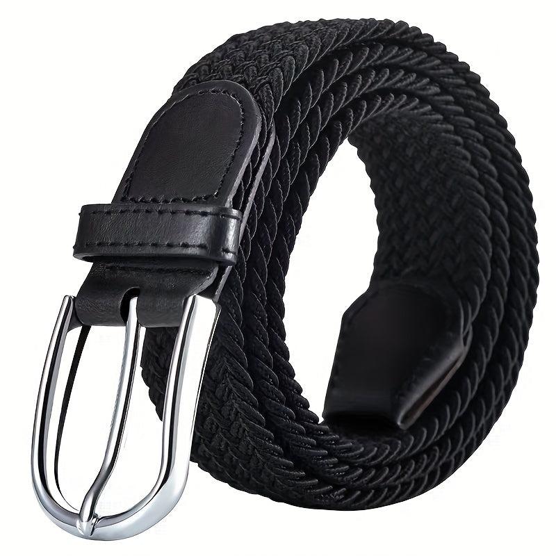 Men's Elastic Braided Belt Pin Buckle Stretch Belt Canvas Waistband