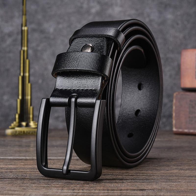 Men's Leather Belt Pin Buckle Cowhide Casual Leather Belt Retro Pants Belt