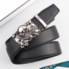 Men's Skull Alloy Automatic Buckle PU Belt