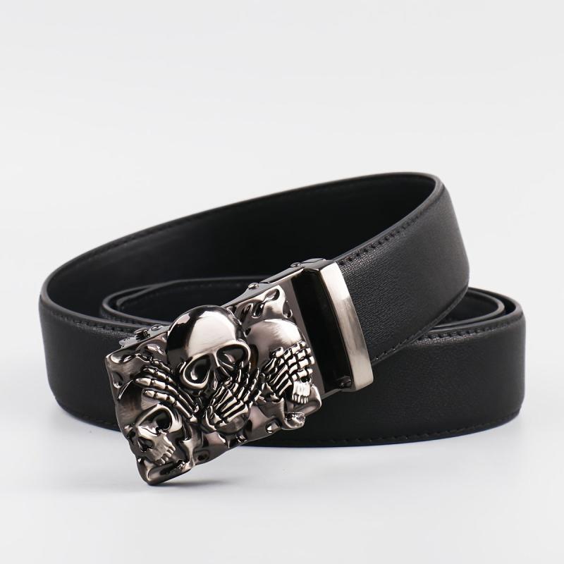 Men's Skull Alloy Automatic Buckle PU Belt