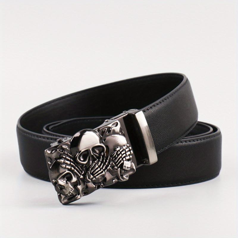 Men's Skull Alloy Automatic Buckle PU Belt