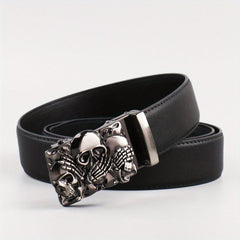Men's Skull Alloy Automatic Buckle PU Belt