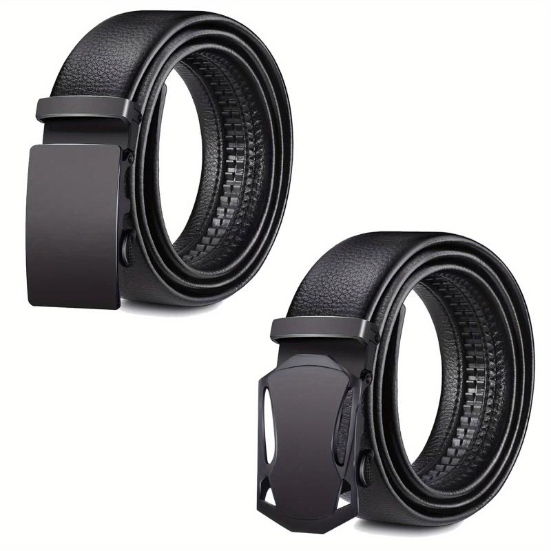 2pcs Men's Belt PU Ratchet Casual Belt Cut To Exact Fit