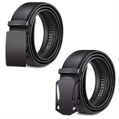 2pcs Men's Belt PU Ratchet Casual Belt Cut To Exact Fit