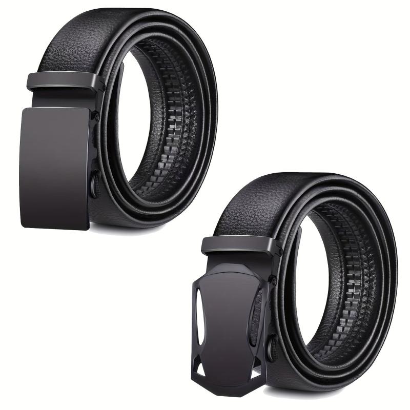 2pcs Men's Belt PU Ratchet Casual Belt Cut To Exact Fit