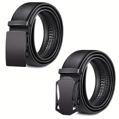 2pcs Men's Belt PU Ratchet Casual Belt Cut To Exact Fit