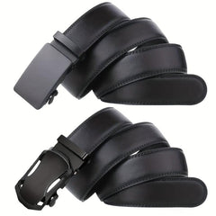 2pcs Men's Belt PU Ratchet Casual Belt Cut To Exact Fit