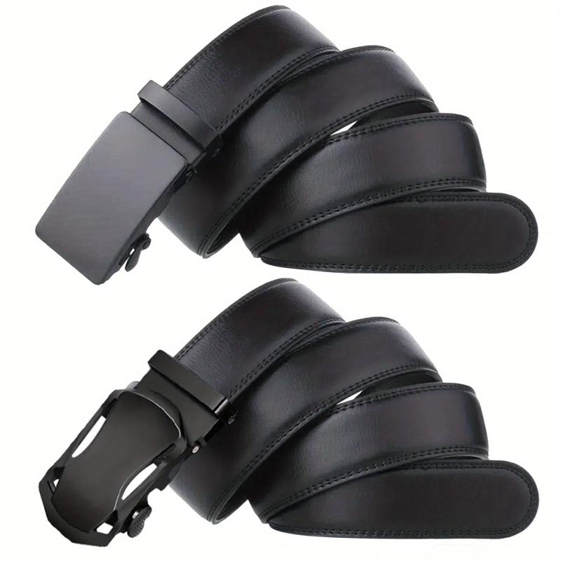 2pcs Men's Belt PU Ratchet Casual Belt Cut To Exact Fit
