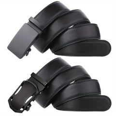 2pcs Men's Belt PU Ratchet Casual Belt Cut To Exact Fit