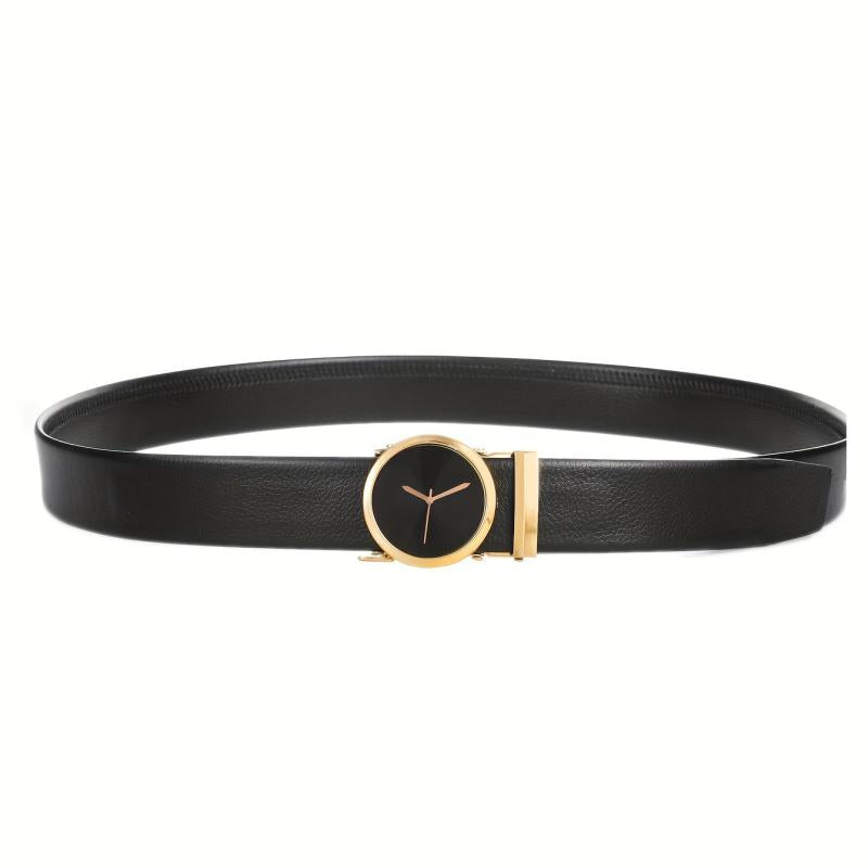 Men's Round Clock Automatic Buckle PU Leather Belt