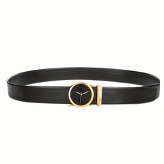Men's Round Clock Automatic Buckle PU Leather Belt