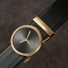 Men's Round Clock Automatic Buckle PU Leather Belt