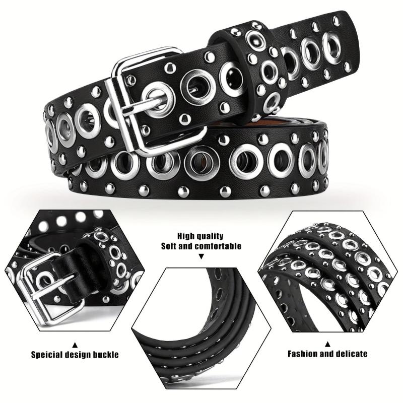 Punk Style Rivet Belt Hollow Air Eye Belt for Men and Women