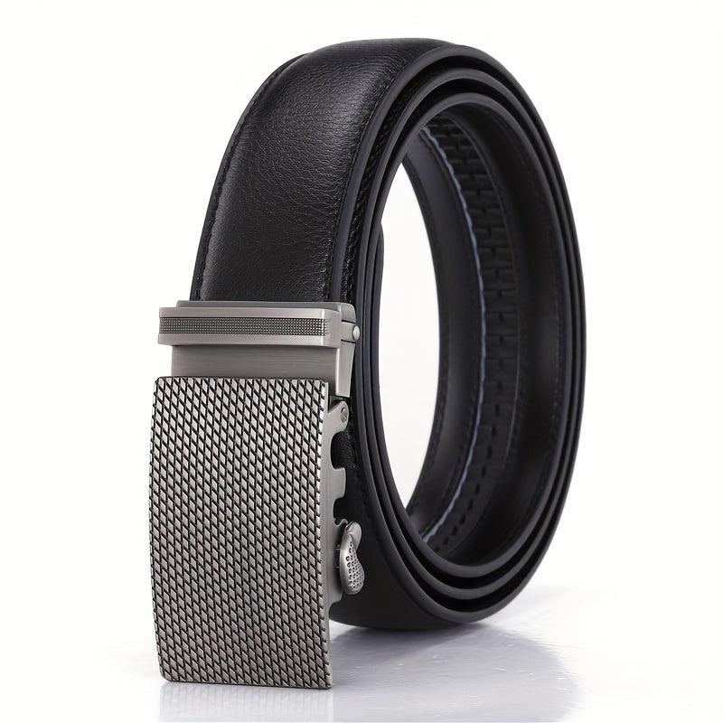 Leather Automatic Slider Silver Alloy Buckle Business Casual Leather Belt