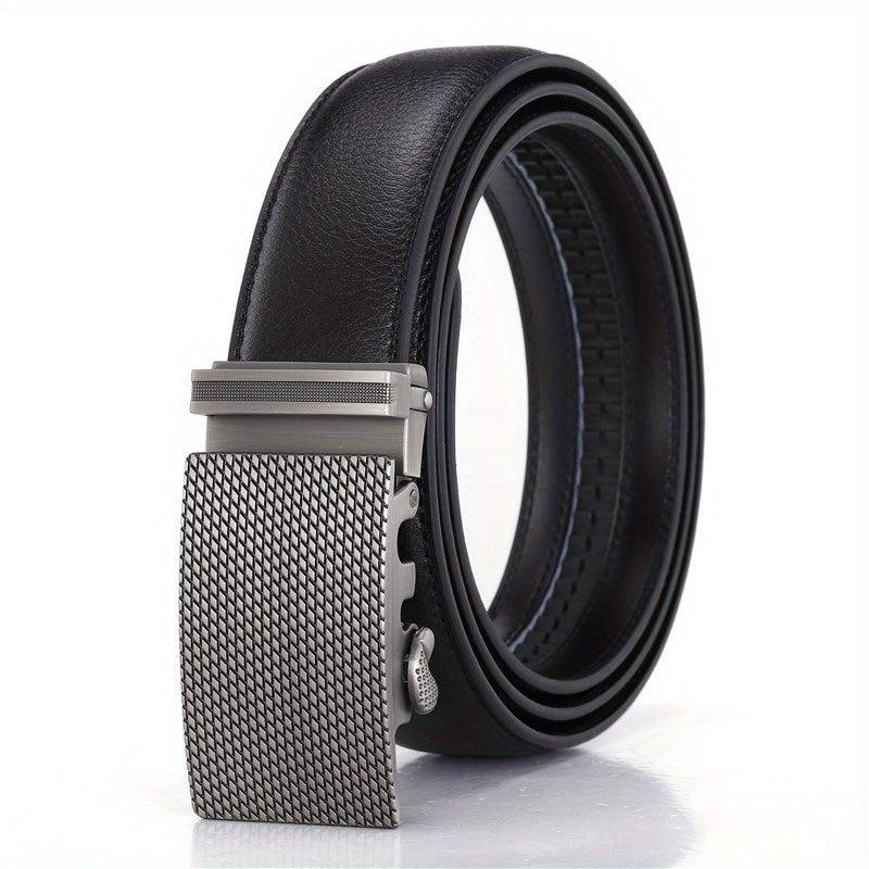 Leather Automatic Slider Silver Alloy Buckle Business Casual Leather Belt