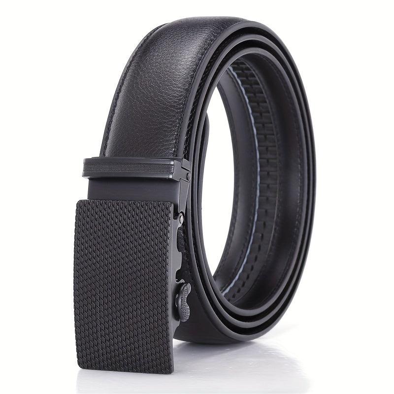 Leather Automatic Slider Silver Alloy Buckle Business Casual Leather Belt
