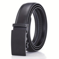 Leather Automatic Slider Silver Alloy Buckle Business Casual Leather Belt
