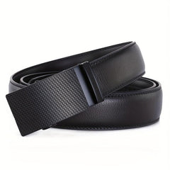 Leather Automatic Slider Silver Alloy Buckle Business Casual Leather Belt