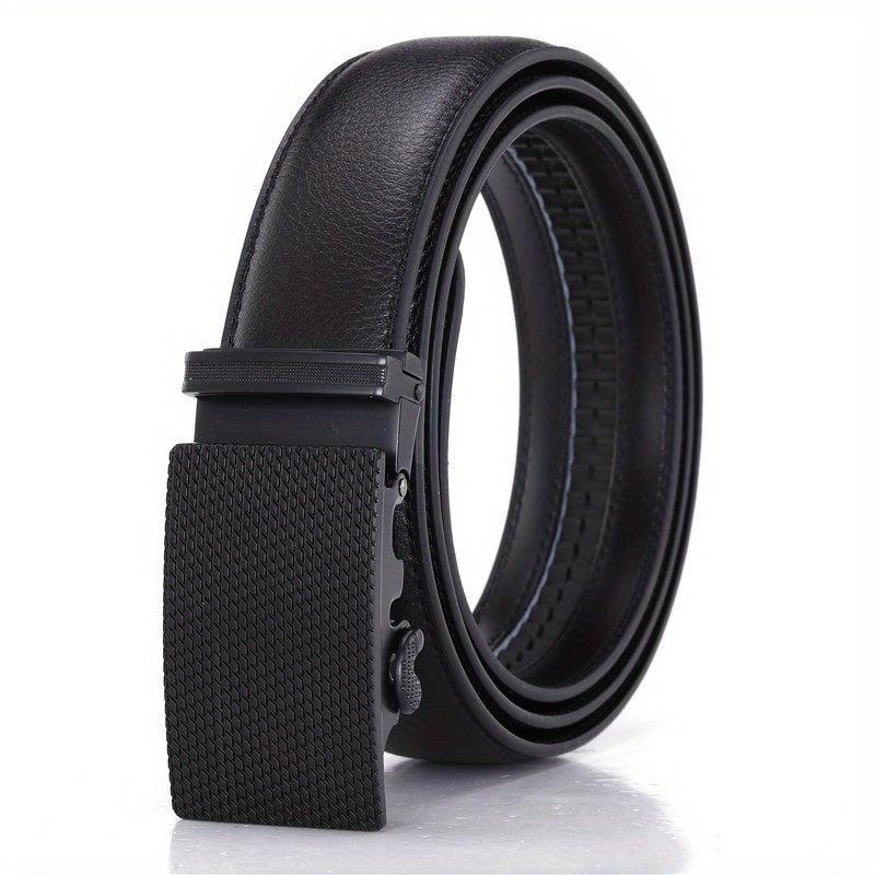 Leather Automatic Slider Silver Alloy Buckle Business Casual Leather Belt