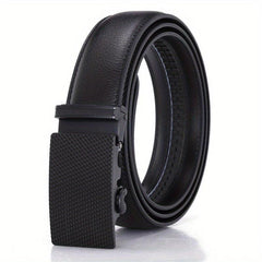 Leather Automatic Slider Silver Alloy Buckle Business Casual Leather Belt
