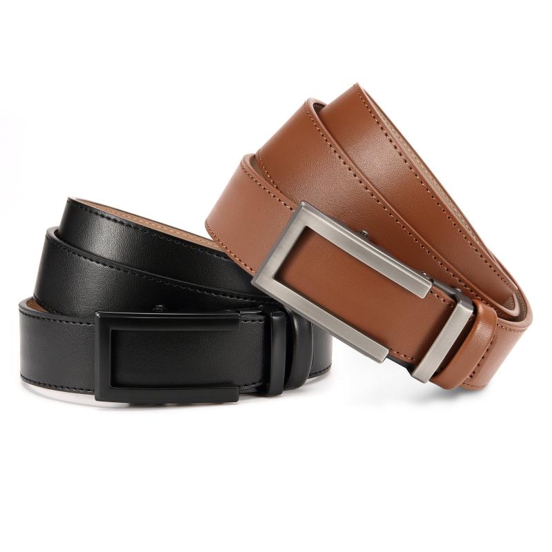 Men's Leather Adjustable Belts Slide Trim Ratchet With Automatic Metal Buckles