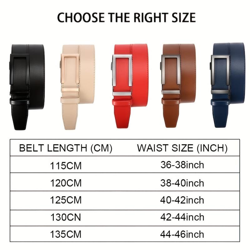 Men's Leather Adjustable Belts Slide Trim Ratchet With Automatic Metal Buckles