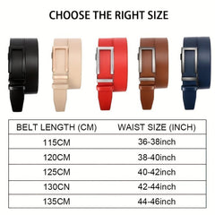 Men's Leather Adjustable Belts Slide Trim Ratchet With Automatic Metal Buckles