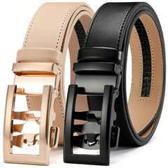 Men's Leather Adjustable Belts Slide Trim Ratchet With Automatic Metal Buckles