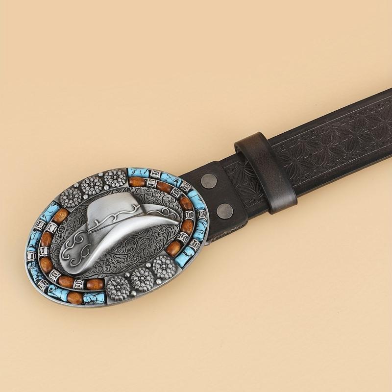 Men's Casual Western Cowboy Hat Pattern Belt Retro Accessory