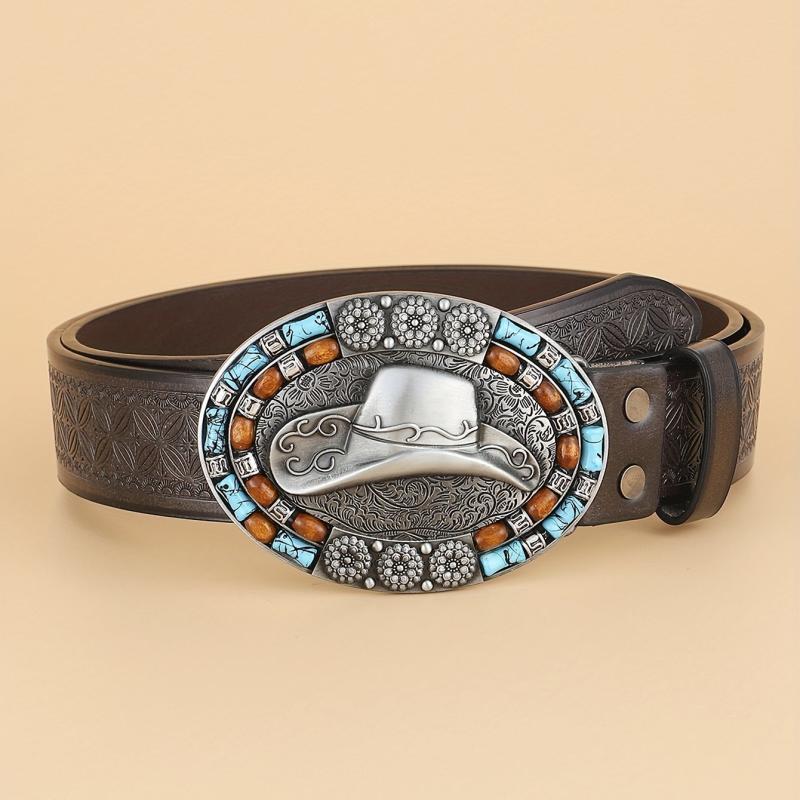 Men's Casual Western Cowboy Hat Pattern Belt Retro Accessory
