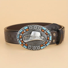 Men's Casual Western Cowboy Hat Pattern Belt Retro Accessory