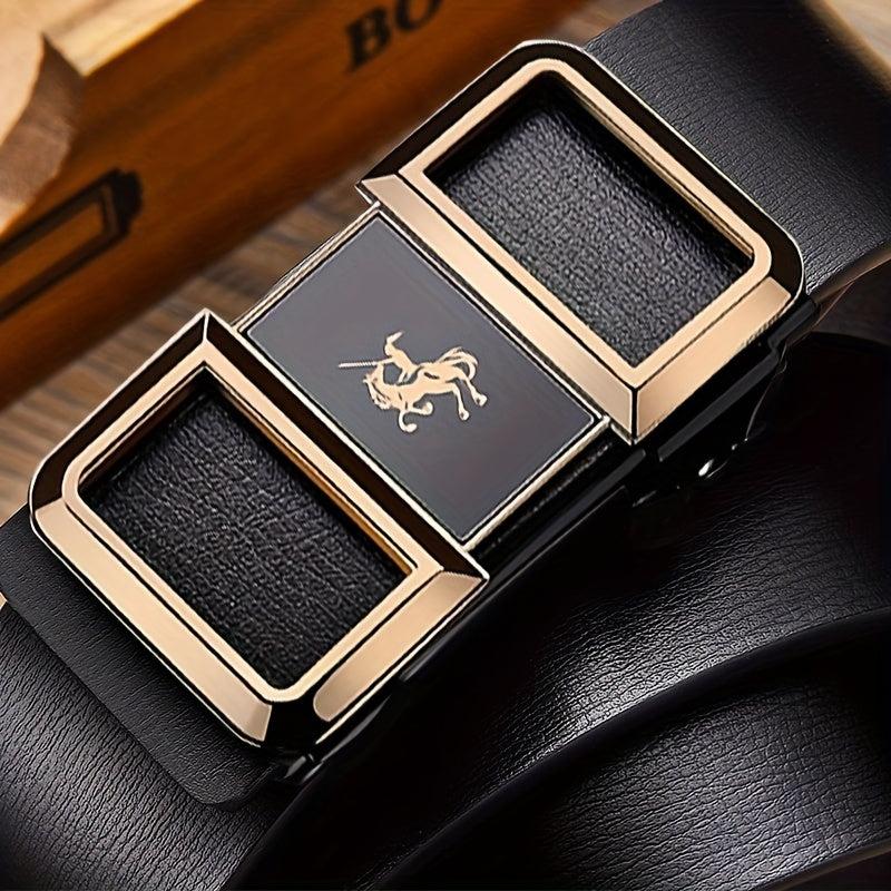 Men's Smooth Buckle PU Leather Belt for Business Travel Dressing
