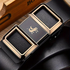Men's Smooth Buckle PU Leather Belt for Business Travel Dressing