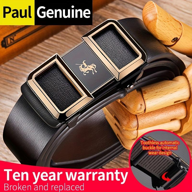Men's Smooth Buckle PU Leather Belt for Business Travel Dressing