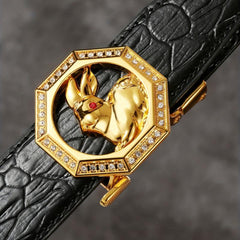 Jade Rabbit Rhombus Rose Golden Auto Belt Funky Casual Men