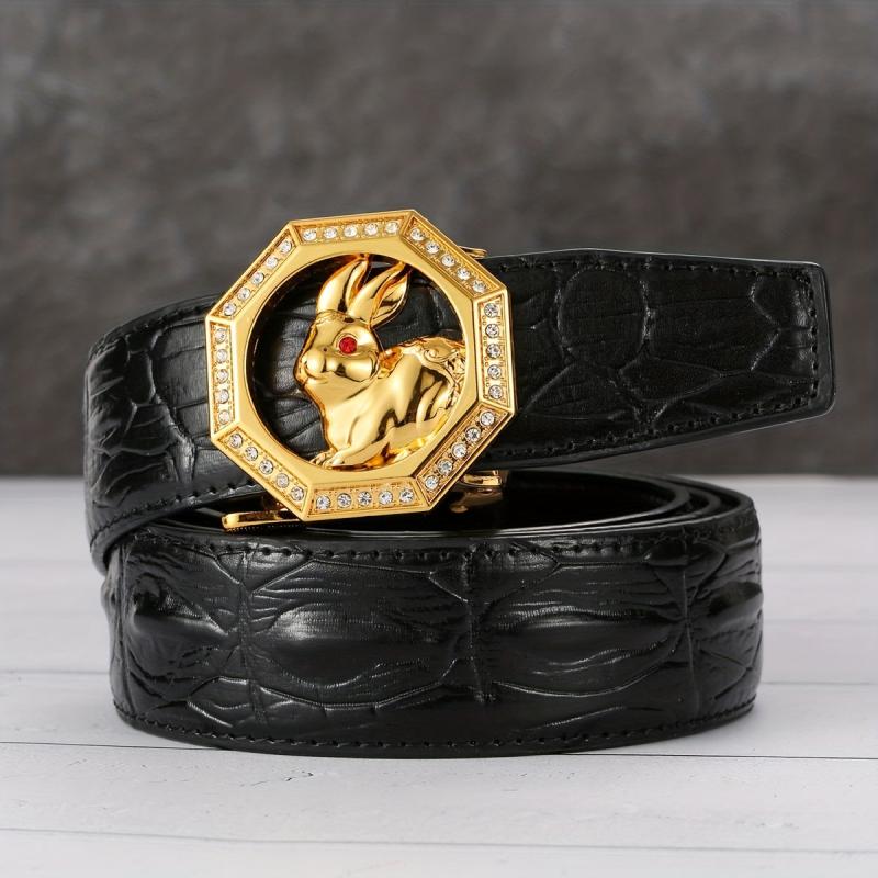 Jade Rabbit Rhombus Rose Golden Auto Belt Funky Casual Men
