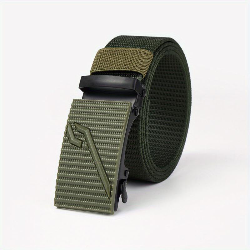Men's Stripe Pattern Nylon Webbing Belt with Auto Slip Buckle