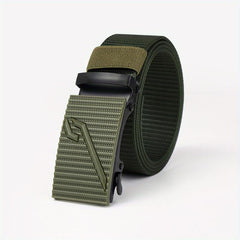 Men's Stripe Pattern Nylon Webbing Belt with Auto Slip Buckle