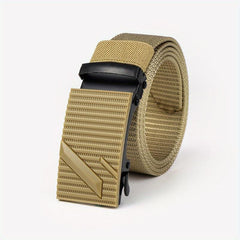 Men's Stripe Pattern Nylon Webbing Belt with Auto Slip Buckle