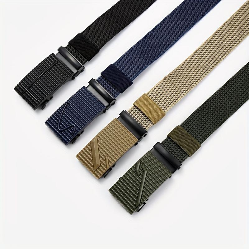 Men's Stripe Pattern Nylon Webbing Belt with Auto Slip Buckle