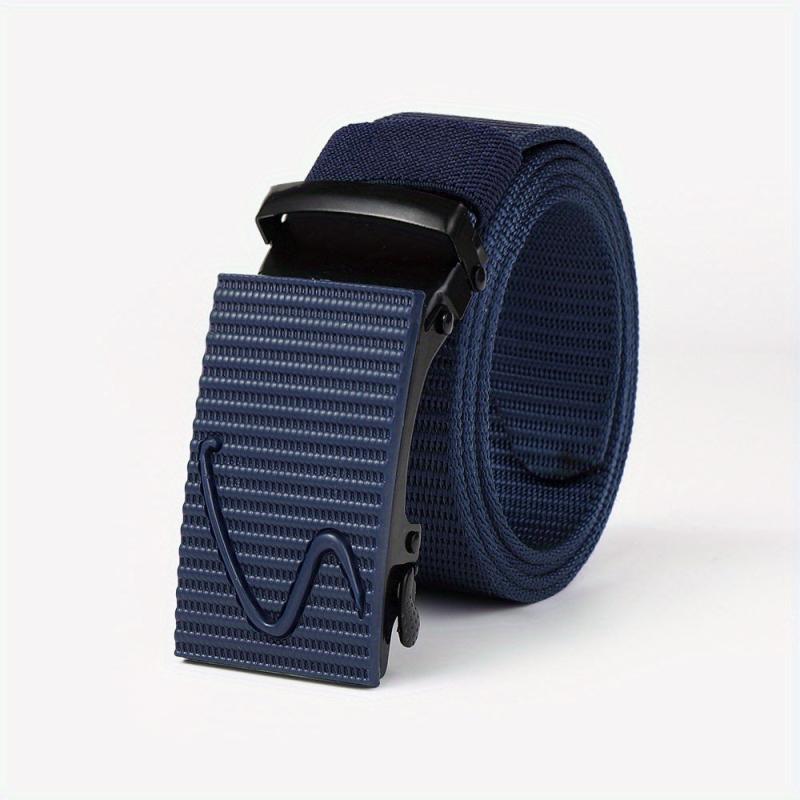 Men's Stripe Pattern Nylon Webbing Belt with Auto Slip Buckle