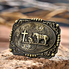 Vintage Western Cowboy Belt Buckle Cross Horse Novelty Belt Buckle