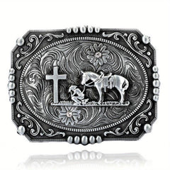 Vintage Western Cowboy Belt Buckle Cross Horse Novelty Belt Buckle