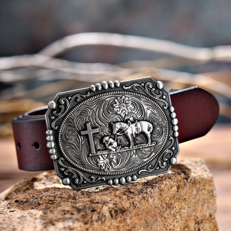Vintage Western Cowboy Belt Buckle Cross Horse Novelty Belt Buckle