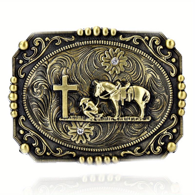 Vintage Western Cowboy Belt Buckle Cross Horse Novelty Belt Buckle