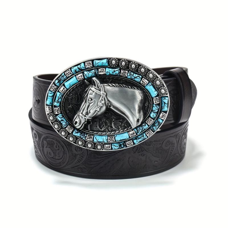 Vintage Punk Horse Head Engraved Belt Cowboy Jeans Waist Strap