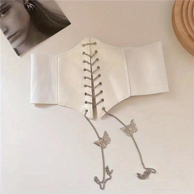 Wide Palace Style Waistband Corset Belt with Bow Chain